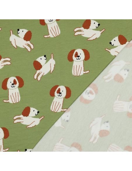 Light sweatshirt fabric with dogs - Green
