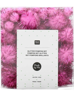 Set of 60 shiny pom-poms - Pink 2