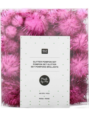Set of 60 shiny pom-poms - Pink