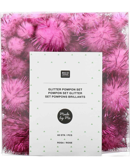 Set of 60 shiny pom-poms - Pink