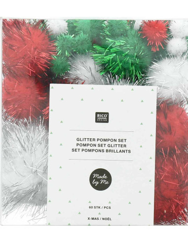 Set of 60 shiny pom-poms - Christmas