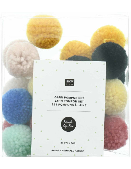 Set of 24 wool pom-poms - Nature