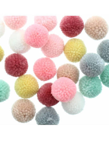 Set of 24 wool pom-poms - Pastel