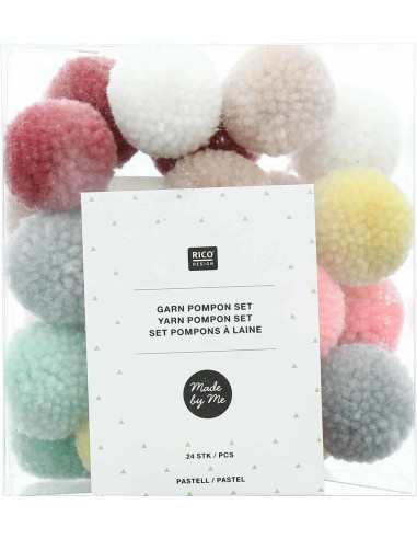 Set of 24 wool pom-poms - Pastel