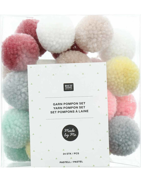 Set of 24 wool pom-poms - Pastel
