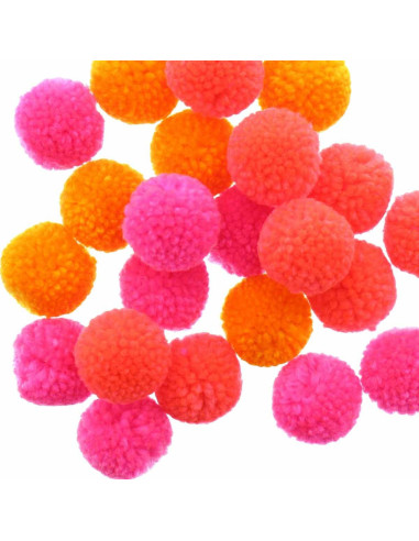 Set of 24 wool pom-poms - Fluorescent