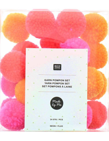 Set of 24 wool pom-poms - Fluorescent