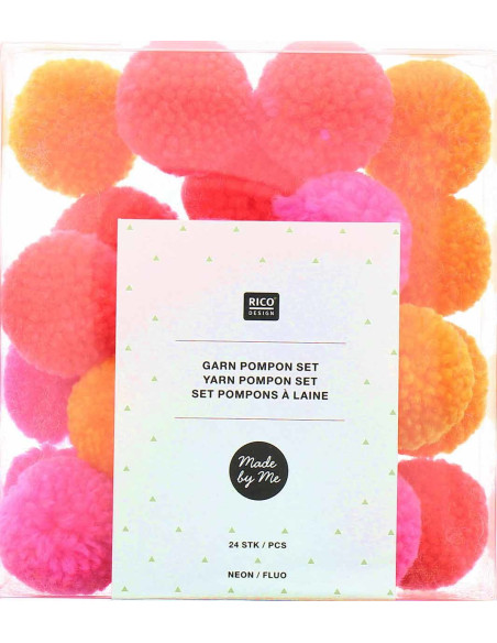 Set of 24 wool pom-poms - Fluorescent