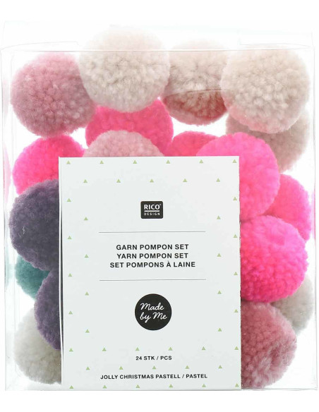 Set of 24 wool pom-poms - Jolly Christmas pastel