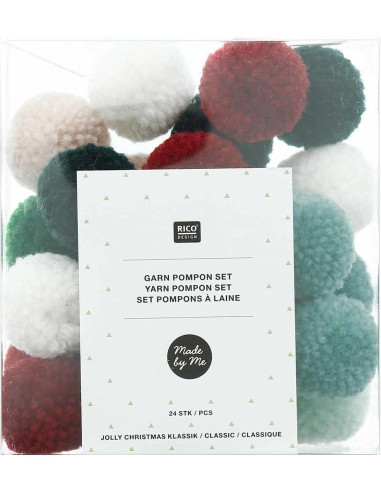 Set of 24 wool pom-poms - Classic Jolly Christmas