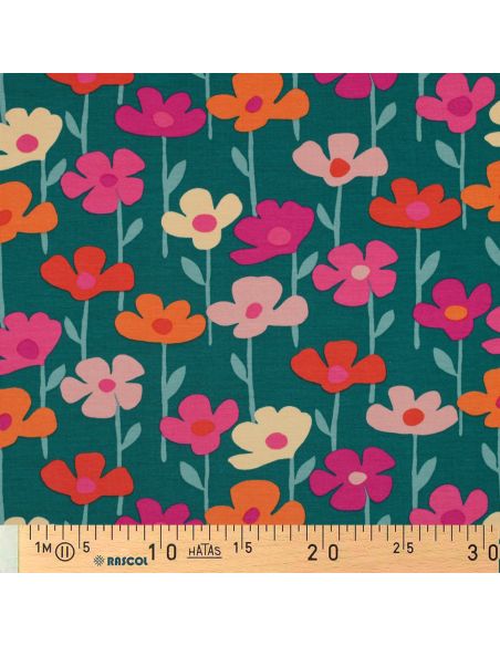 Field flowers sweatshirt fabric - Green background