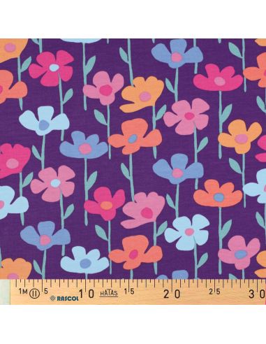 Field flowers sweatshirt fabric - Purple background