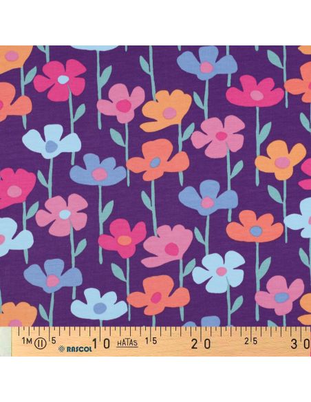 Field flowers sweatshirt fabric - Purple background