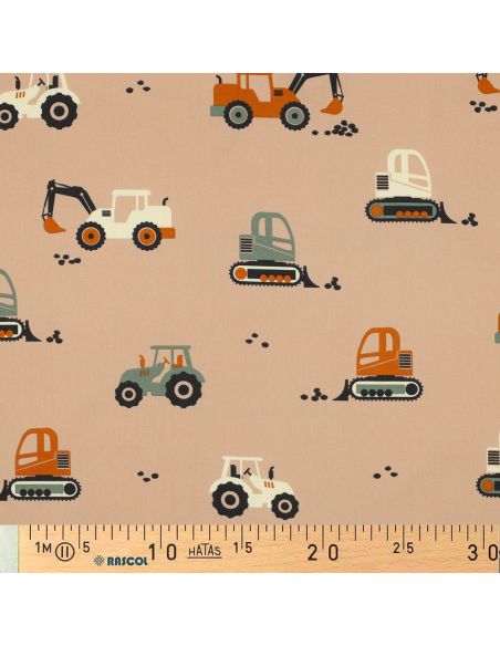 Cotton poplin fabric construction vehicles - Beige