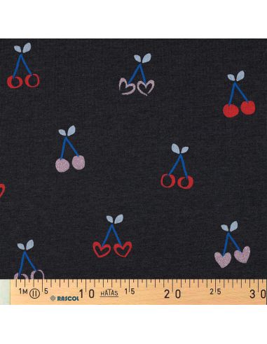 Glitter cherry mixed sweatshirt fabric - Navy blue