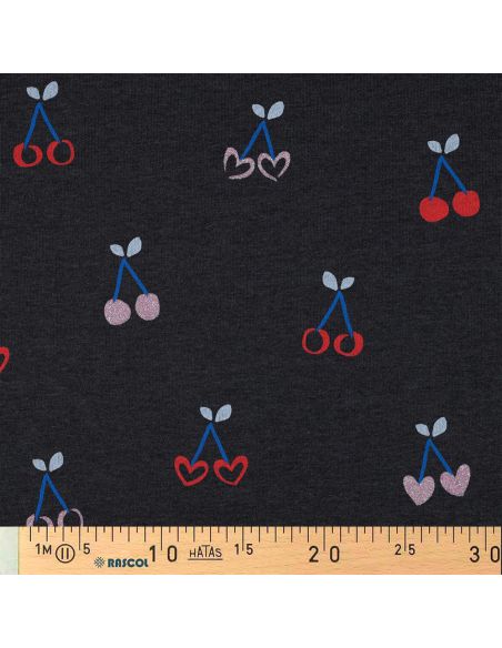 Glitter cherry mixed sweatshirt fabric - Navy blue