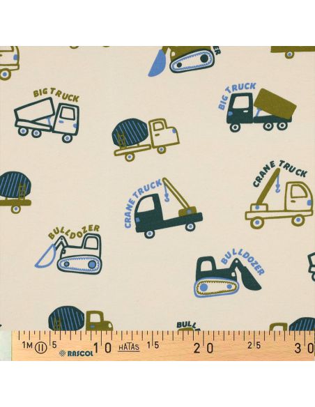 Light sweatshirt fabric construction vehicles - Ecru