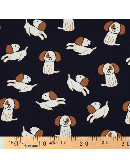 Lightweight sweatshirt fabric with dogs - Navy blue