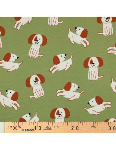 Light sweatshirt fabric with dogs - Green