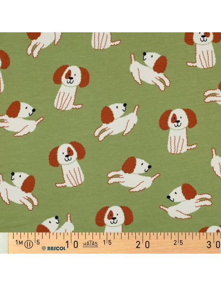 Light sweatshirt fabric with dogs - Green