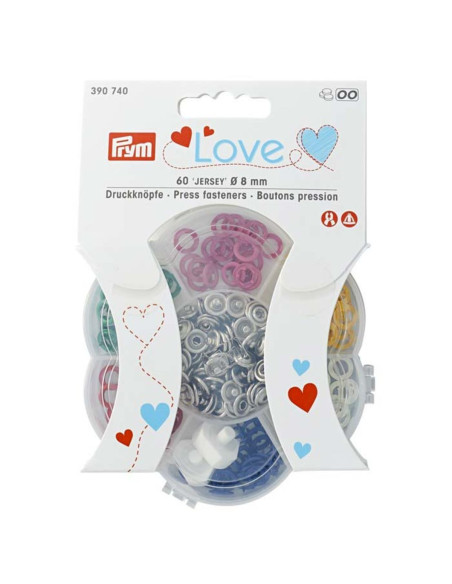 Box of 60 jersey snap buttons with 8 mm tool