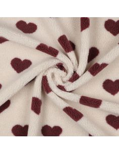 Teddy fur fabric - Red hearts