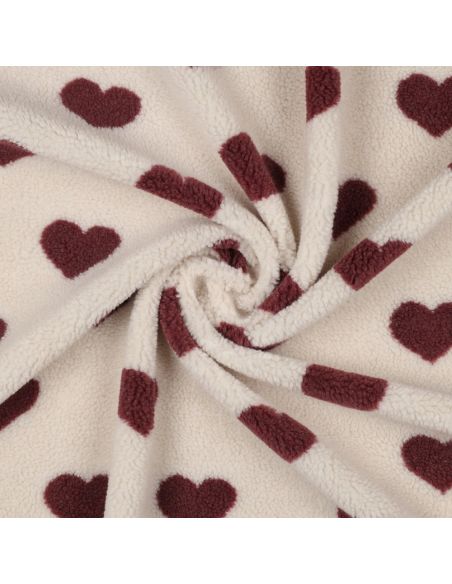 Teddy fur fabric - Red hearts