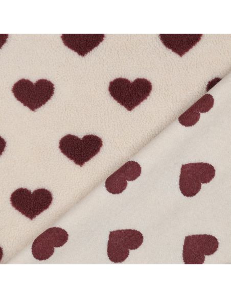 Teddy fur fabric - Red hearts