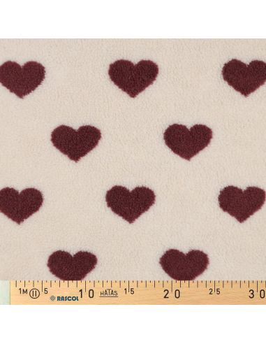 Teddy fur fabric - Red hearts