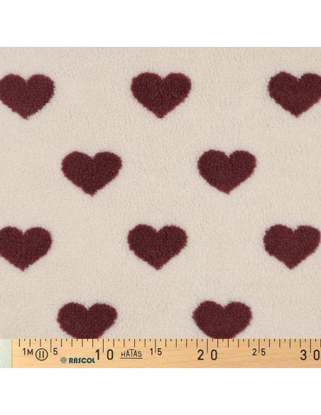 Teddy fur fabric - Red hearts