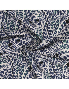 Fancy cotton poplin fabric - Blue feathers