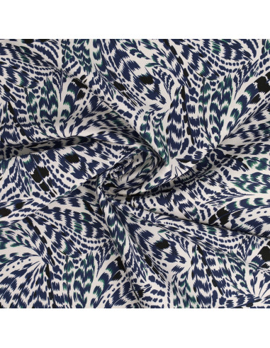 Fancy cotton poplin fabric - Blue feathers