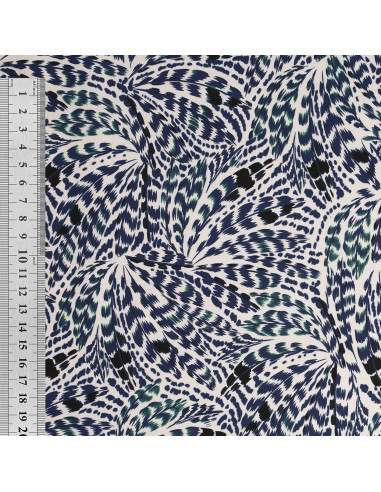 Fancy cotton poplin fabric - Blue feathers
