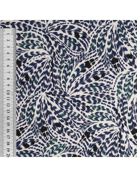 Fancy cotton poplin fabric - Blue feathers