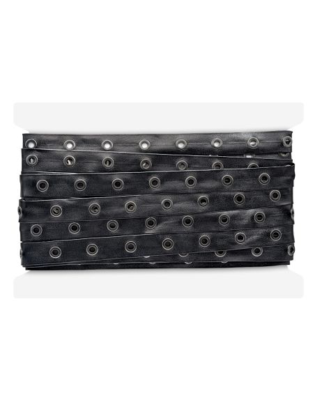 Black faux leather ribbon with gunmetal eyelets – 20 mm