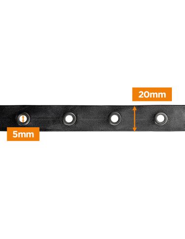 Black faux leather ribbon with gunmetal eyelets – 20 mm