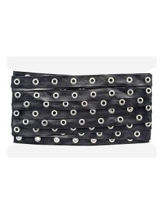 Black faux leather ribbon with silver eyelets – 20 mm