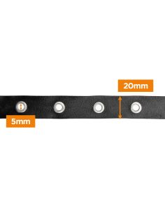 Black faux leather ribbon with silver eyelets – 20 mm 2