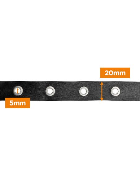 Black faux leather ribbon with silver eyelets – 20 mm