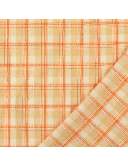 Scottish tartan flannel fabric - Beige with orange stripes