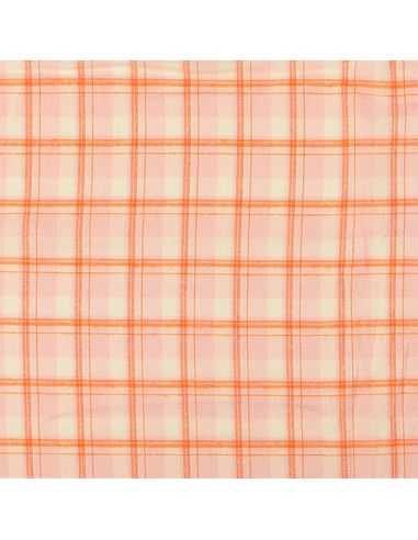Light pink tartan flannel fabric with orange stripes