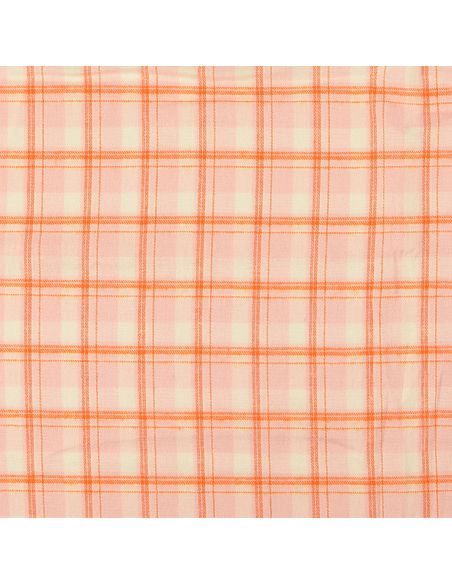 Light pink tartan flannel fabric with orange stripes