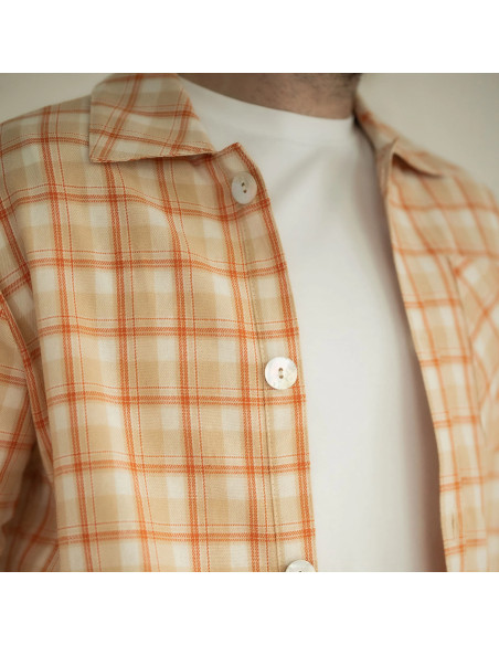 Scottish tartan flannel fabric - Beige with orange stripes
