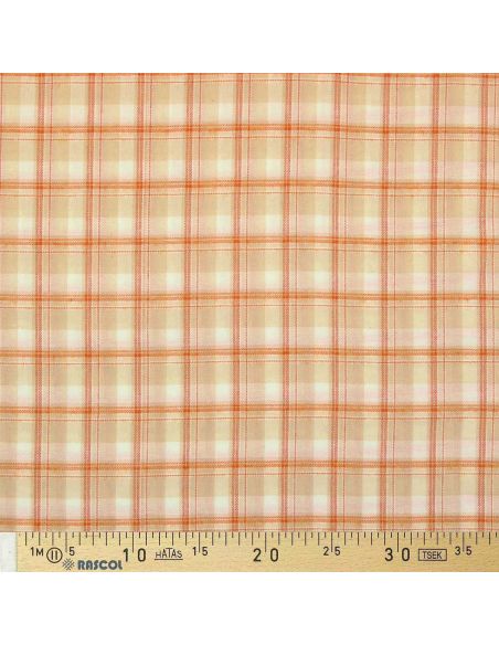 Scottish tartan flannel fabric - Beige with orange stripes