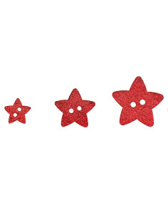 2-hole star glitter button - Red