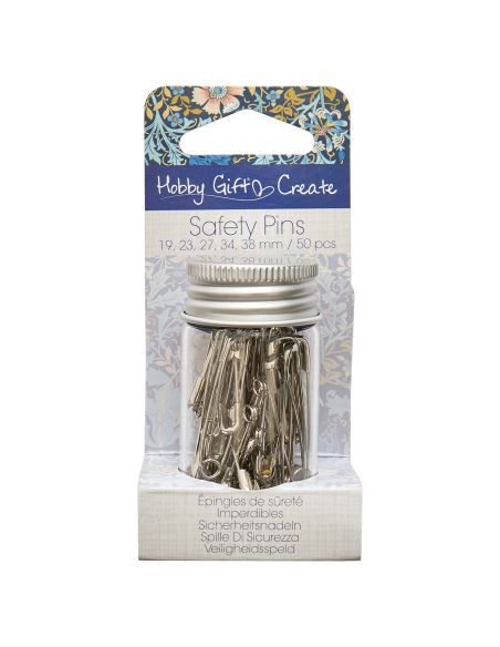 Glass tube assortment of 50 safety pins - Blue flowers collection