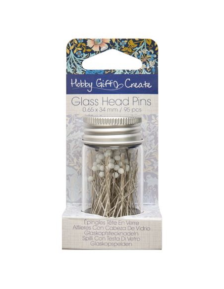Glass tube of 95 glass-headed pins - Blue flowers collection