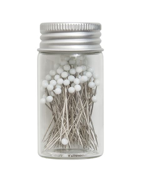 Glass tube of 95 glass-headed pins - Blue flowers collection