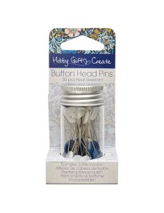 Glass tube of 30 plastic-headed pins - Blue flowers collection