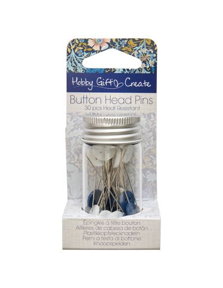 Glass tube of 30 plastic-headed pins - Blue flowers collection
